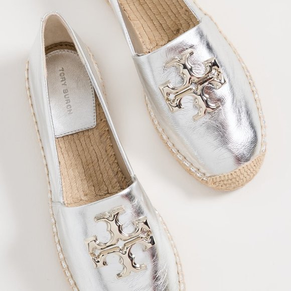 NIB Tory Burch Eleanor Espadrille Leather Flat Metallic Silver 7 7.5 8 8.5 9 9.5 - Picture 3 of 16